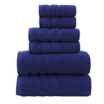 Blue Luxury Cotton Towel Set - 6-Piece Ultra-Soft Bath Hand and Washcloth Set - Home & Garden > Bathroom Accessories >