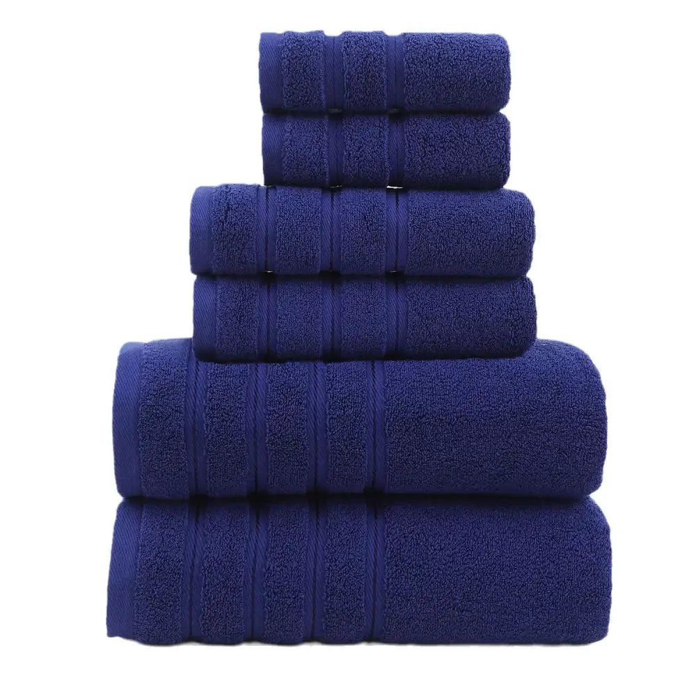 Blue Luxury Cotton Towel Set - 6-Piece Ultra-Soft Bath Hand and Washcloth Set - Home & Garden > Bathroom Accessories >