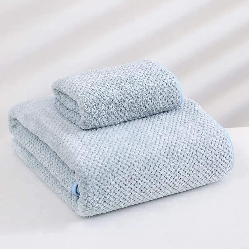 Blue Luxury White Bath Towel and Hand Towel Set - Ultra Soft and Absorbent - Home & Garden > Bathroom Accessories >