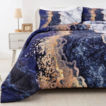 Blue Marble Comforter Set King Size Retro Watercolor 3-Piece Bedding Ensemble - Home & Garden > Bedding > Quilts &