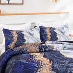 Blue Marble Comforter Set King Size Retro Watercolor 3-Piece Bedding Ensemble - Home & Garden > Bedding > Quilts &