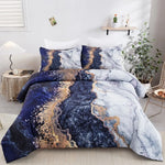 Blue Marble Comforter Set King Size Retro Watercolor 3-Piece Bedding Ensemble - Home & Garden > Bedding > Quilts &