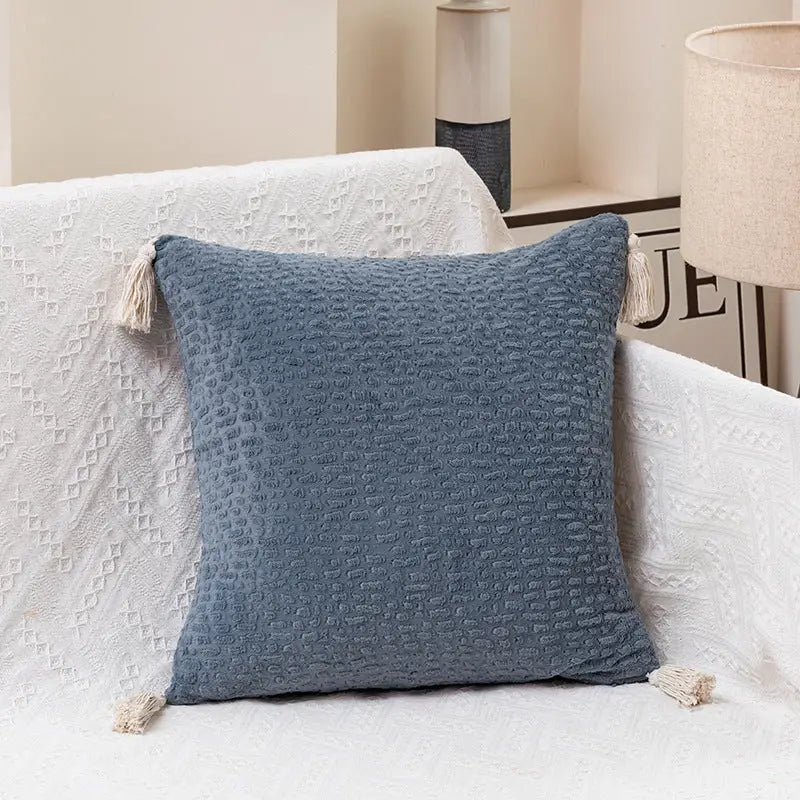 Blue Modern Minimalist Velvet Pillow Covers - Tassel Accent Cushion Covers - 45x45cm (Set of 2) - Home & Garden >