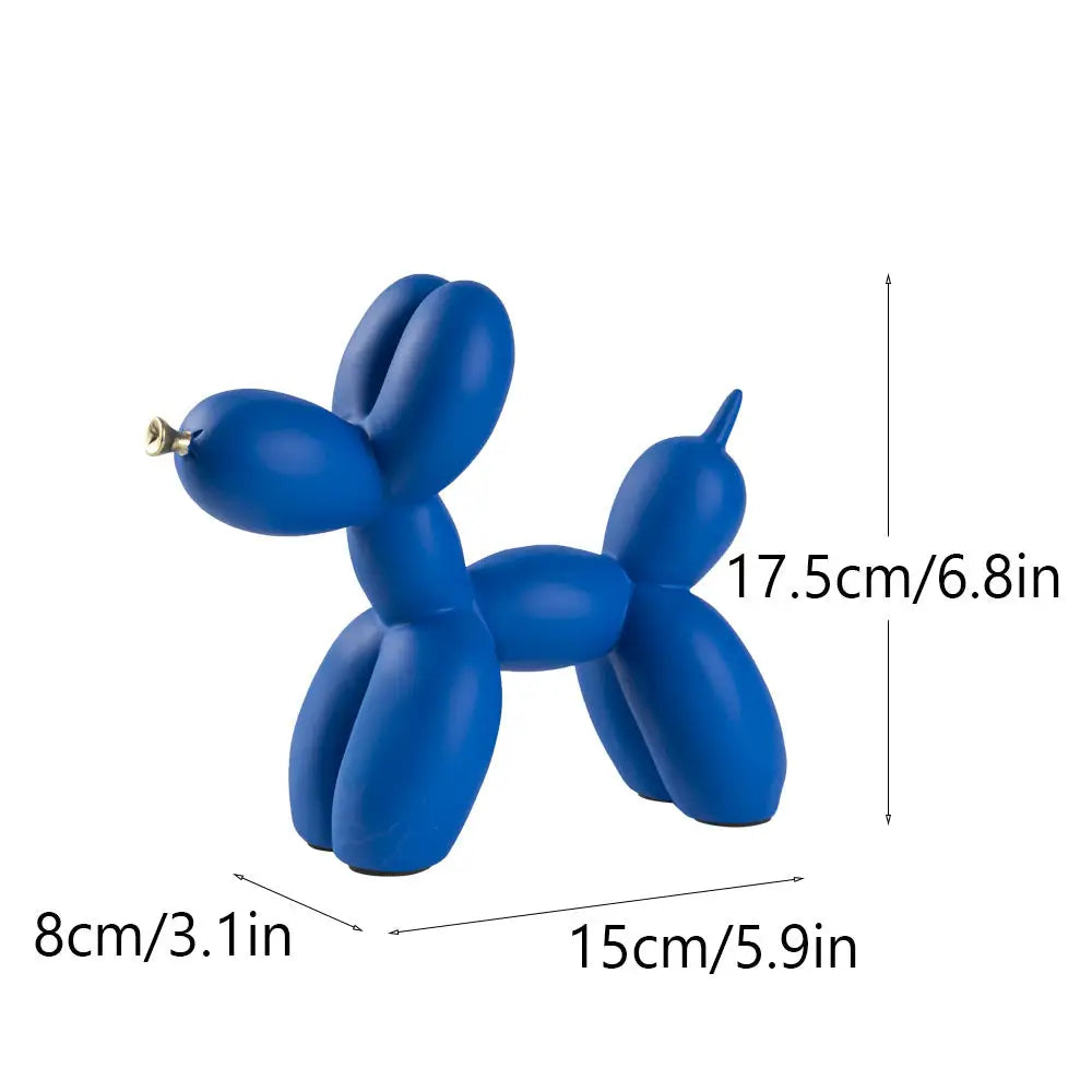 Blue Modern Resin Balloon Dog Sculpture - Playful Art Figurine with Golden Snout Accent - Home & Garden > Decor >