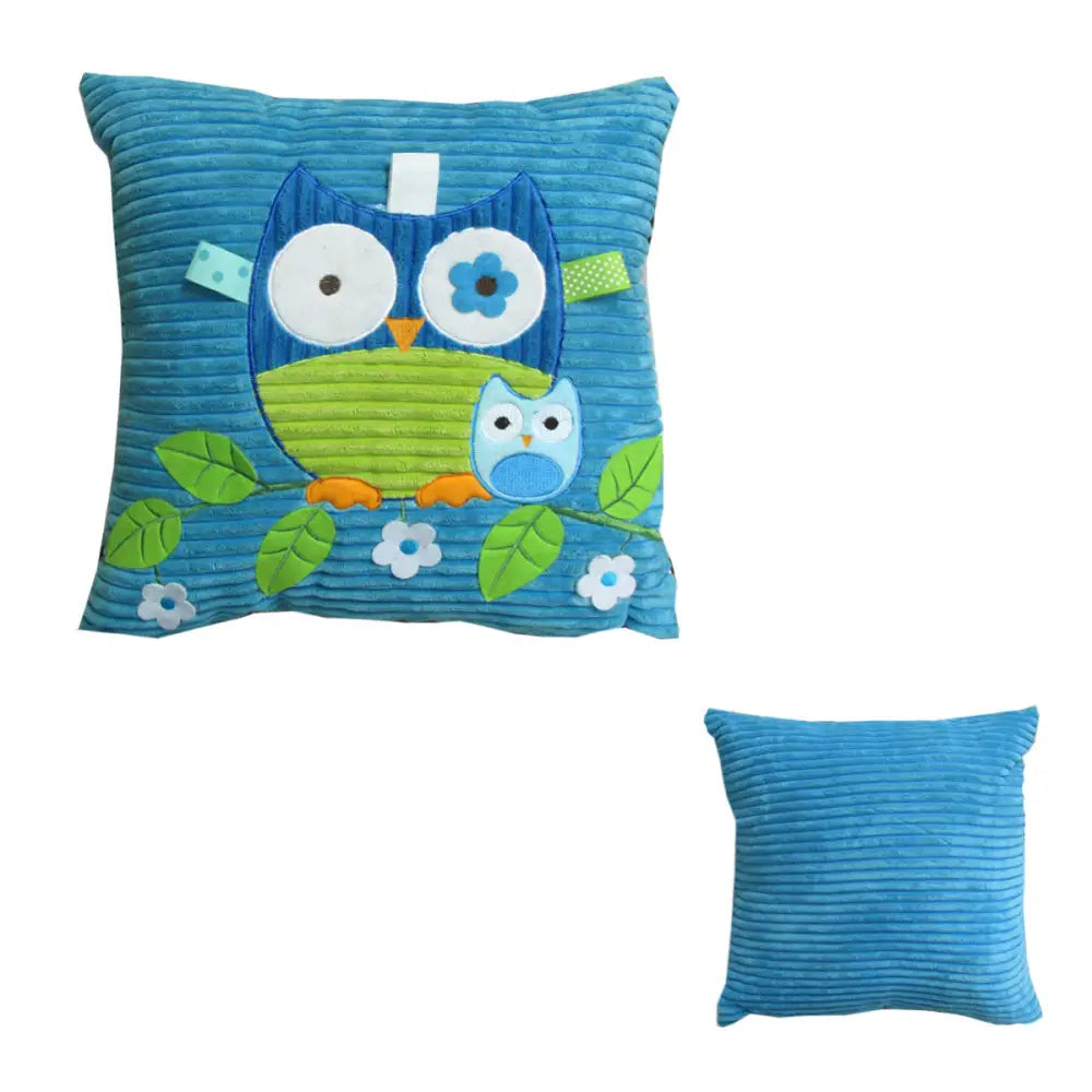 Blue Owl Embroidered Applique Square Cushion - Home & Garden > Bedding
