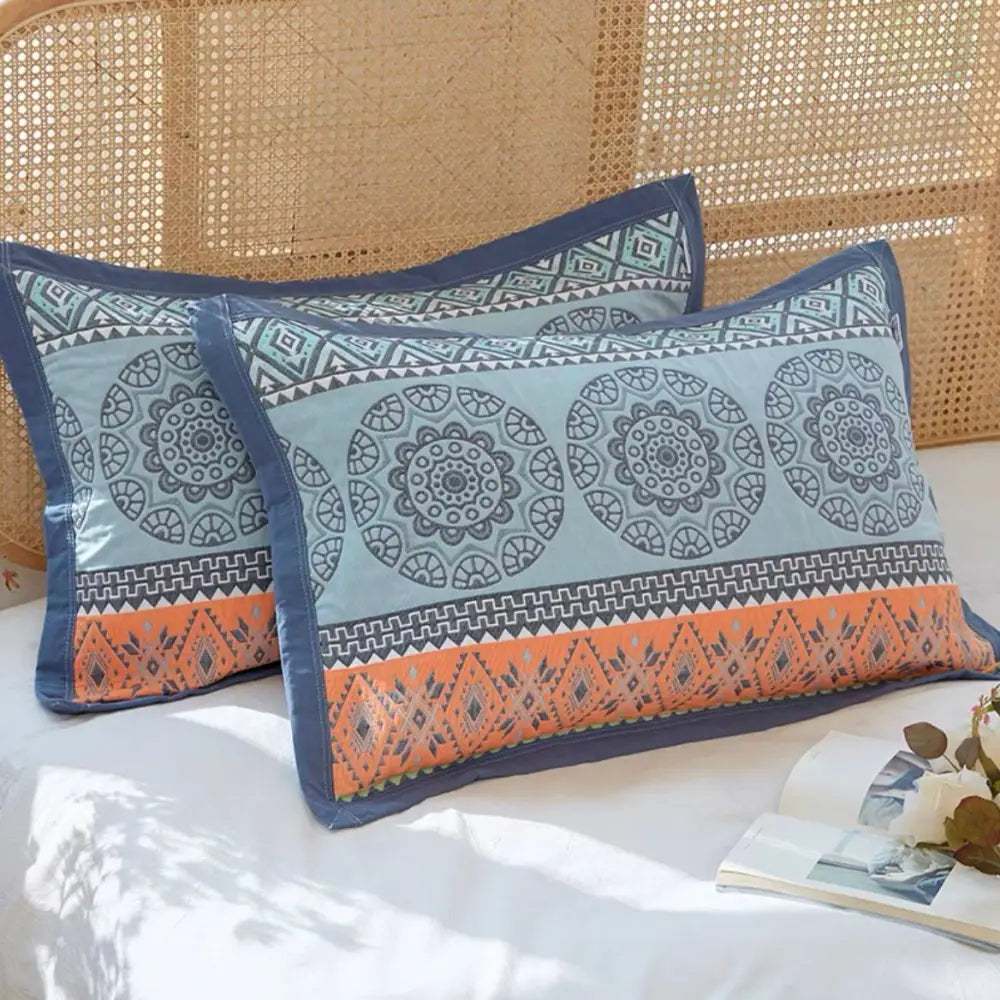 Blue pattern Soft Cotton Gauze Pillowcase Set - Breathable Non-slip Extra Large (Pillow Core Not Included)56x80cm
