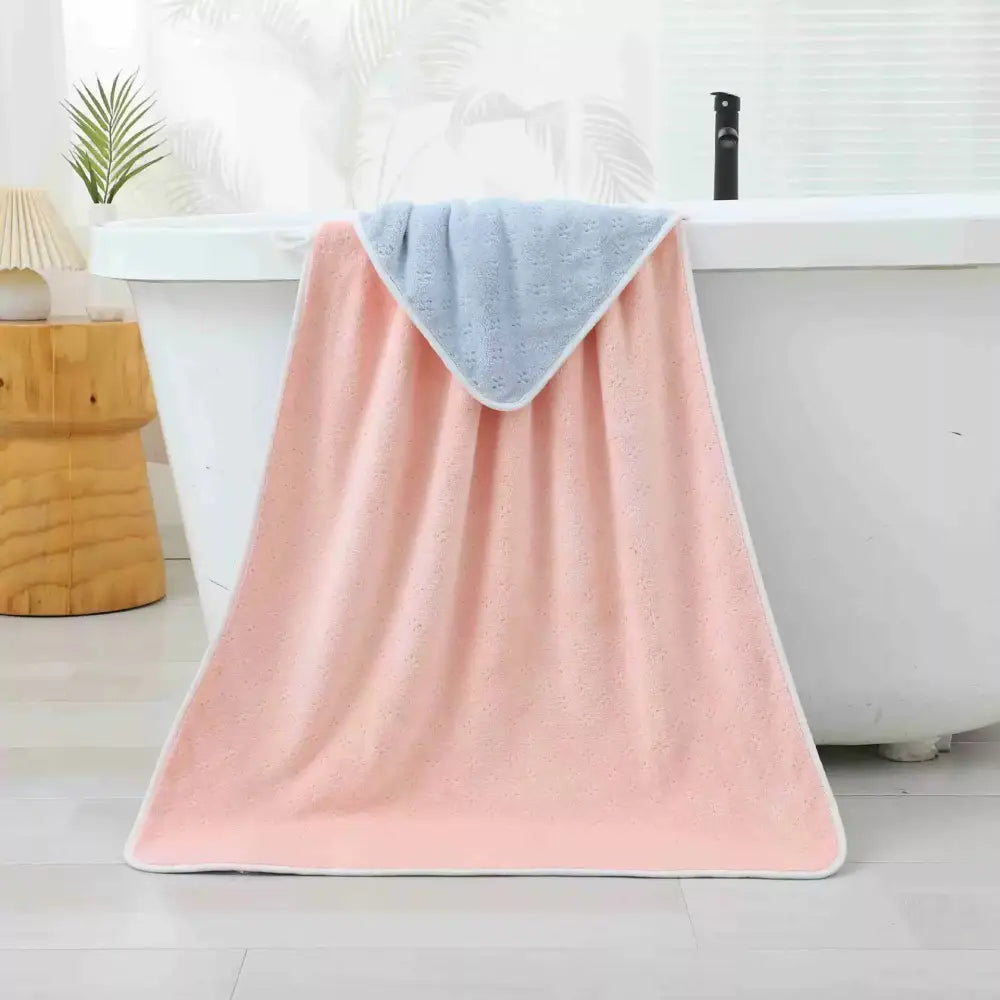 Blue-pink Oversized Double-Sided Coral Fleece Bath Towel | Soft and Absorbent Thick & Warm 70x140cm - Home & Garden >