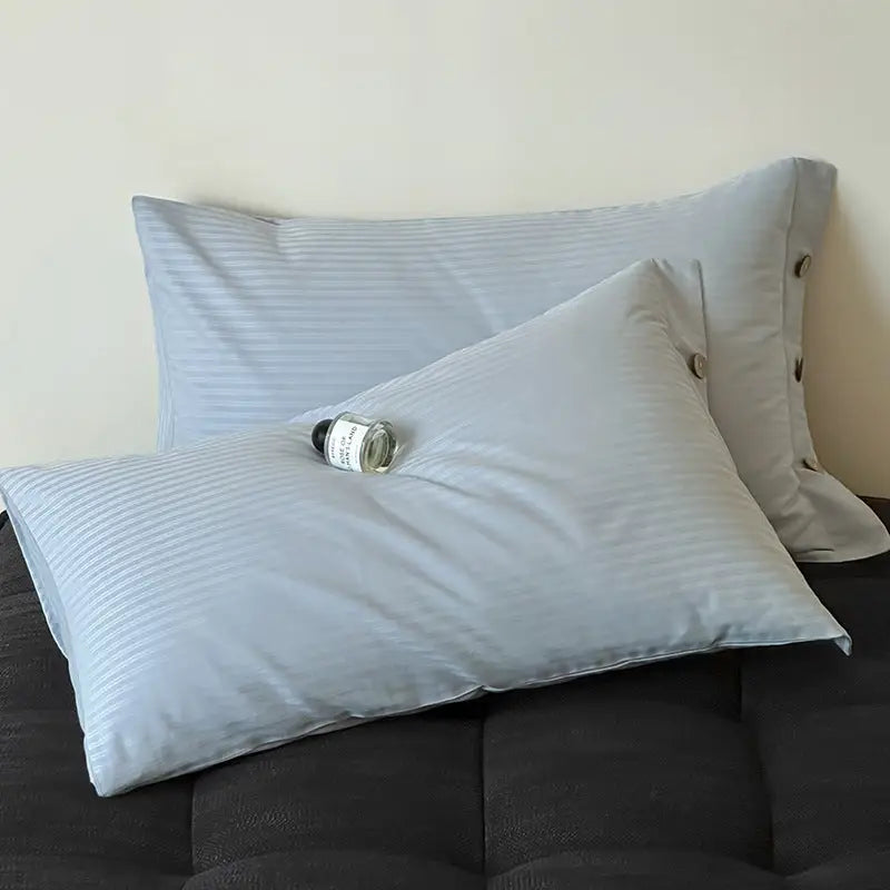 Blue Pinstripe Long Staple Cotton Sateen Pillowcase Set - Jacquard Striped Pure Cotton 48x74cm (Pair) - Home & Garden >