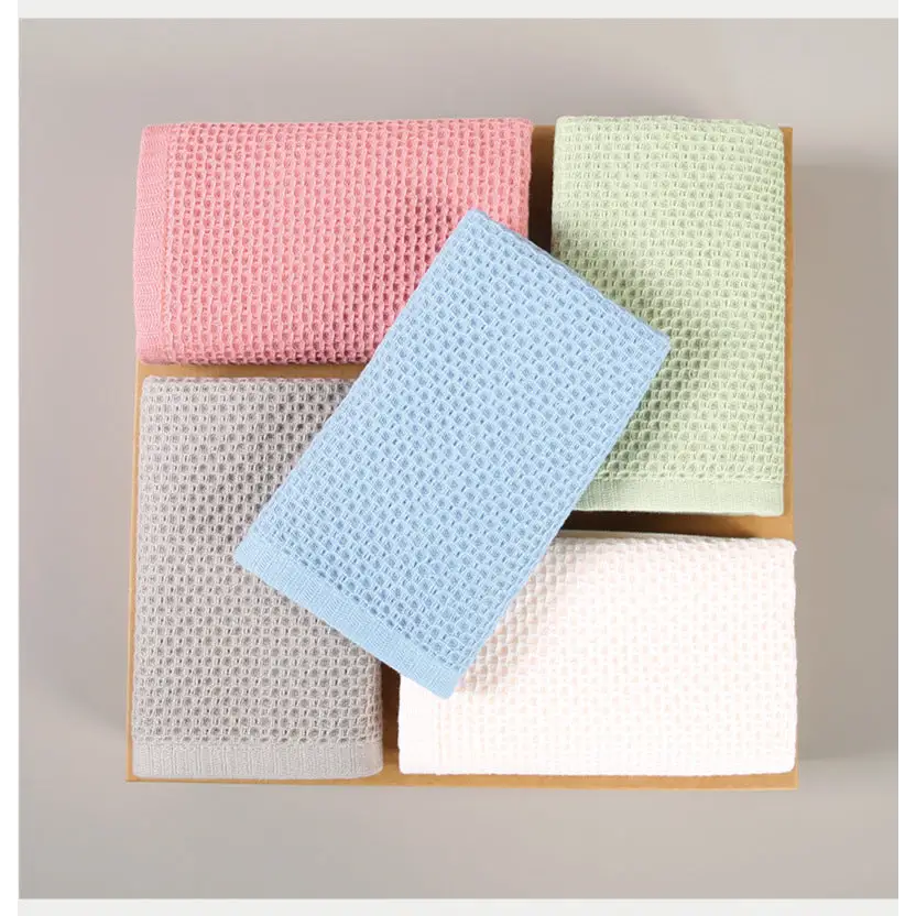 Blue Premium 3-Piece Waffle Weave Cotton Towel Set - Lightweight Quick-Dry & Absorbent - Bath Hand Face Cloth - Home &