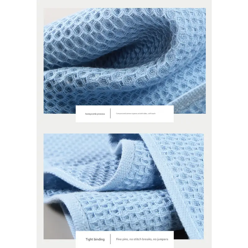 Blue Premium 3-Piece Waffle Weave Cotton Towel Set - Lightweight Quick-Dry & Absorbent - Bath Hand Face Cloth - Home &