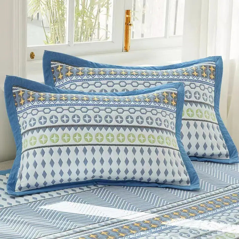 Blue rhombus Soft Cotton Gauze Pillowcase Set - Breathable Non-slip Extra Large (Pillow Core Not Included)56x80cm