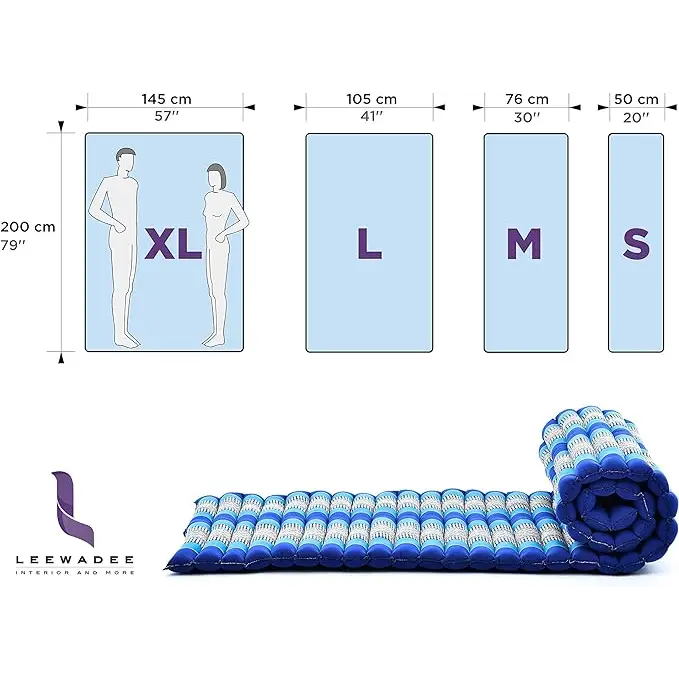 BLUE Roll Out Mattress Foldout Mat LARGE relaxation day bed camping or Yoga Matt Natural Kapok Filled_ 150 x 200 cm