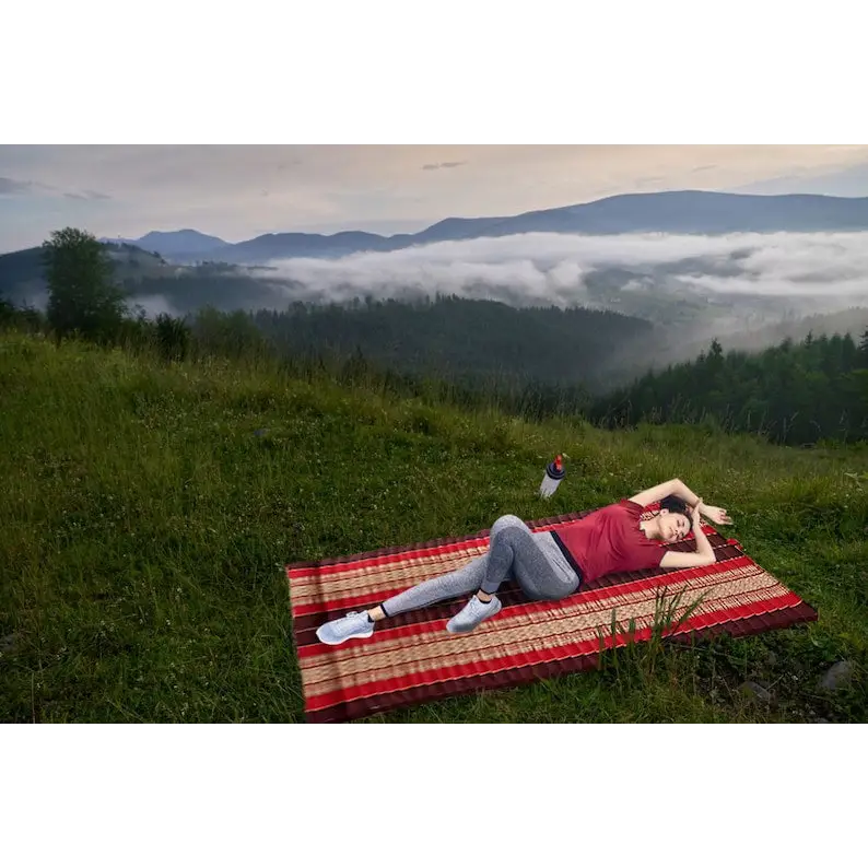 BLUE Roll Out Mattress Foldout Mat LARGE relaxation day bed camping or Yoga Matt Natural Kapok Filled_ 150 x 200 cm