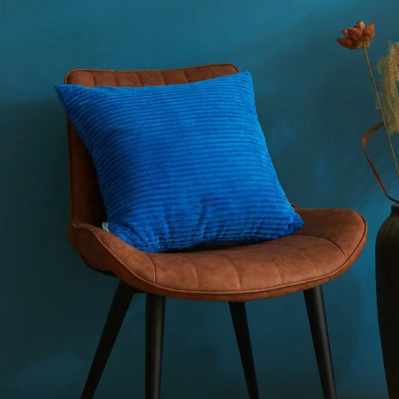 Blue Set of 4 Corduroy Pillow Covers - Solid Color Minimalist Throw Cushion Covers - 45x45cm (Pillow Inserts