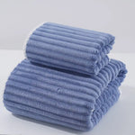 Blue Soft Candy Stripe Coral Fleece Bath Towel and Washcloth Set Ultra Absorbent Skin-Friendly - Home & Garden >