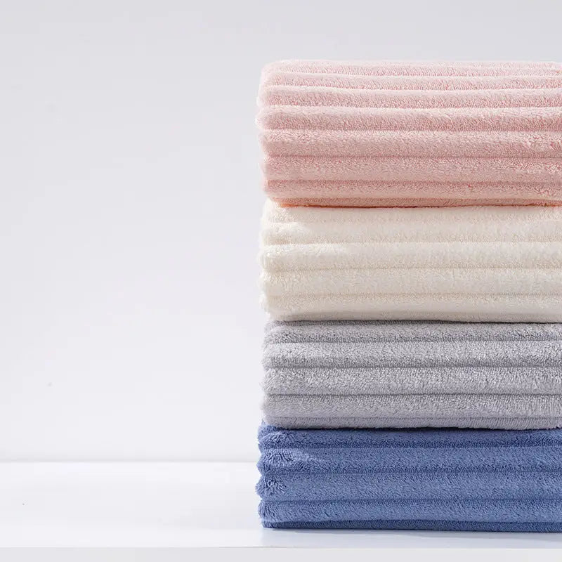 Blue Soft Candy Stripe Coral Fleece Bath Towel and Washcloth Set Ultra Absorbent Skin-Friendly - Home & Garden >