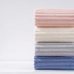 Blue Soft Candy Stripe Coral Fleece Bath Towel and Washcloth Set Ultra Absorbent Skin-Friendly - Home & Garden >
