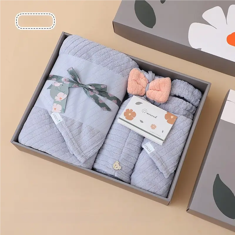 Blue Soft Coral Fleece Towel and Bath Towel Gift Set - 5-Piece Luxurious Absorbent Set - Home & Garden > Bathroom