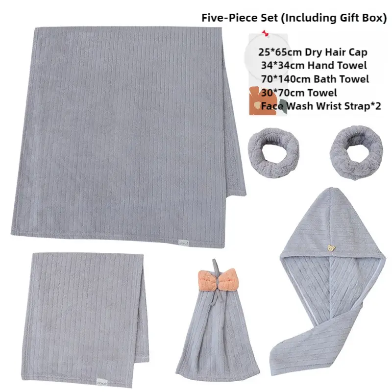 Blue Soft Coral Fleece Towel and Bath Towel Gift Set - 5-Piece Luxurious Absorbent Set - Home & Garden > Bathroom