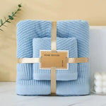 Blue Solid Color Diagonal Stripe Towel Set - Luxurious Bath and Hand Towels for Home Use Bath towel 140*70cm face towel