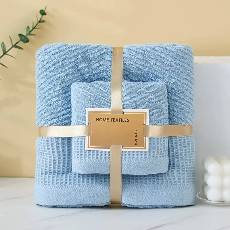 Blue Solid Color Diagonal Stripe Towel Set - Luxurious Bath and Hand Towels for Home Use Bath towel 140*70cm face towel