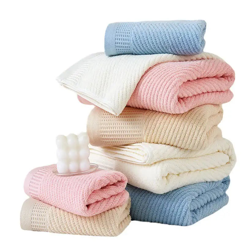 Blue Solid Color Diagonal Stripe Towel Set - Luxurious Bath and Hand Towels for Home Use Bath towel 140*70cm face towel