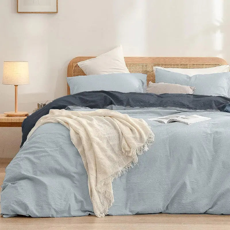 Blue Style 1.8m (Duvet Cover 180*220cm) Luxurious Soft Brushed Microfiber 4-Piece Bedding Set - Pure Color Double Bed