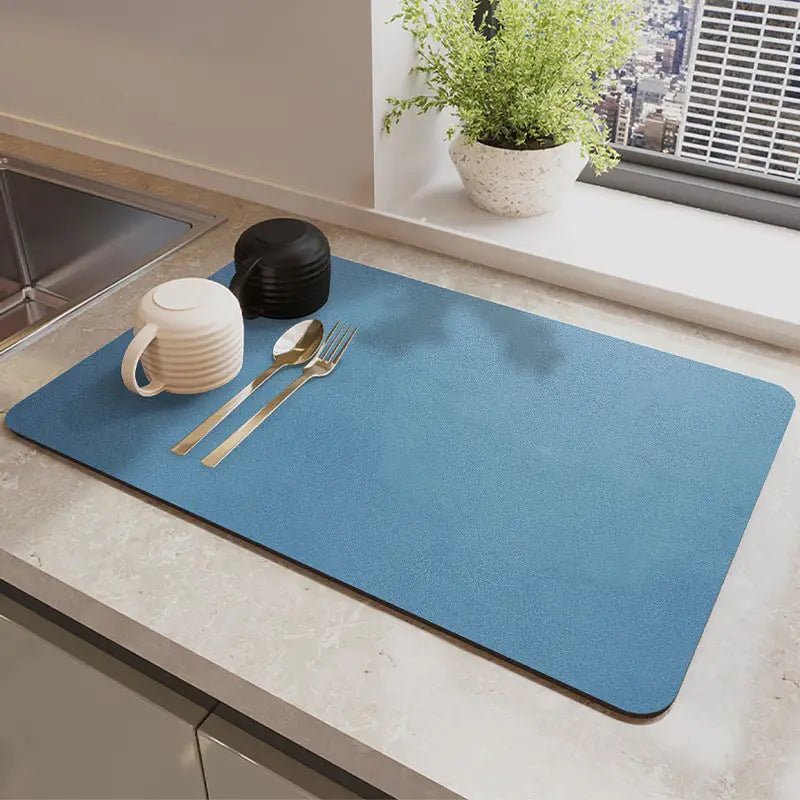 Blue Waterproof Quick-Dry Kitchen Mat - Non-Slip Rubber Base Absorbent Technology Fabric 4mm Thick - Home & Garden >
