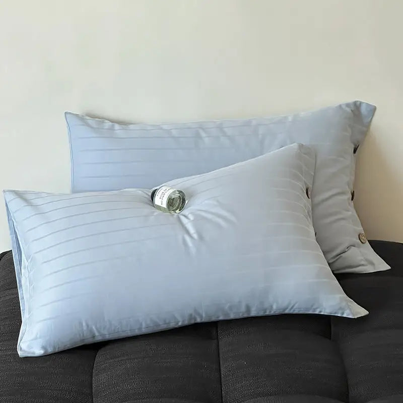 Blue Wide Stripes Long Staple Cotton Sateen Pillowcase Set - Jacquard Striped Pure Cotton 48x74cm (Pair) - Home &