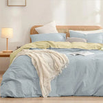 Blue-yellow 1.8m (Duvet Cover 180*220cm) Luxurious Soft Brushed Microfiber 4-Piece Bedding Set - Pure Color Double Bed