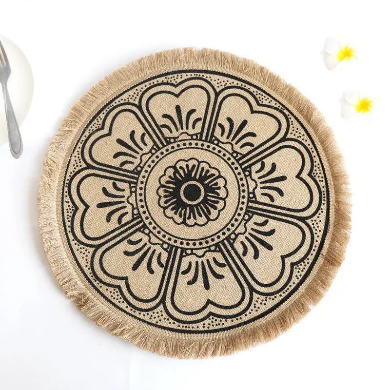 Bohemian Round Woven Placemats | Set of 5 with Fringe Design - Home & Garden > Kitchenware > Kitchen Utensils