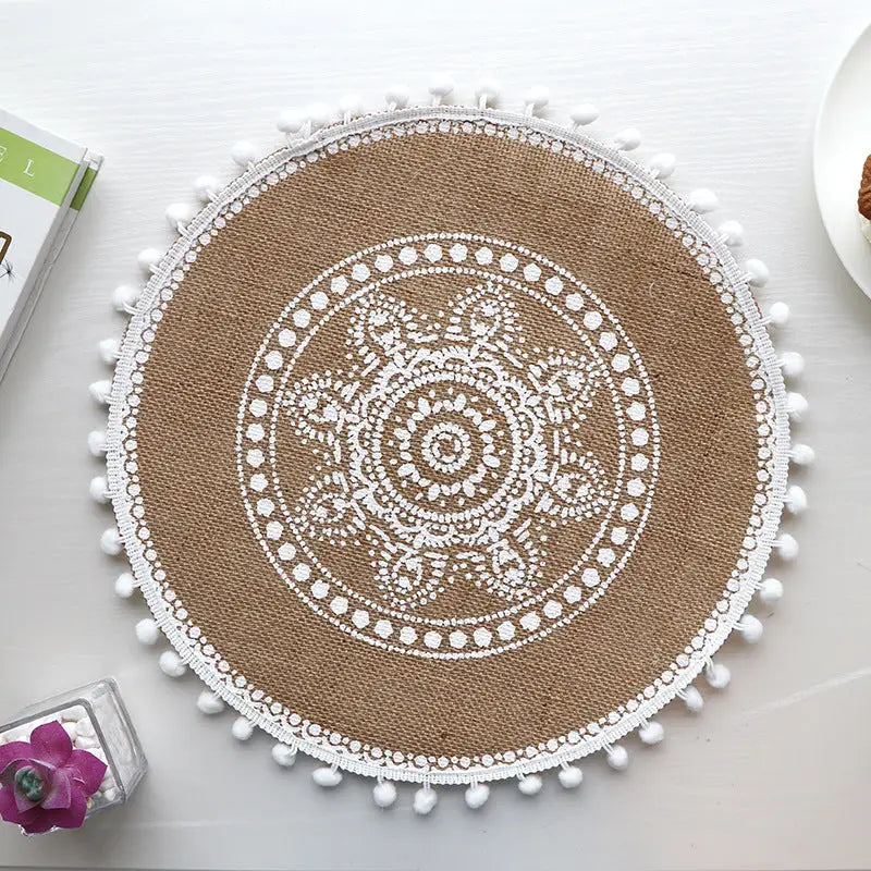 Bohemian Round Woven Placemats | Set of 5 with Fringe Design - Home & Garden > Kitchenware > Kitchen Utensils