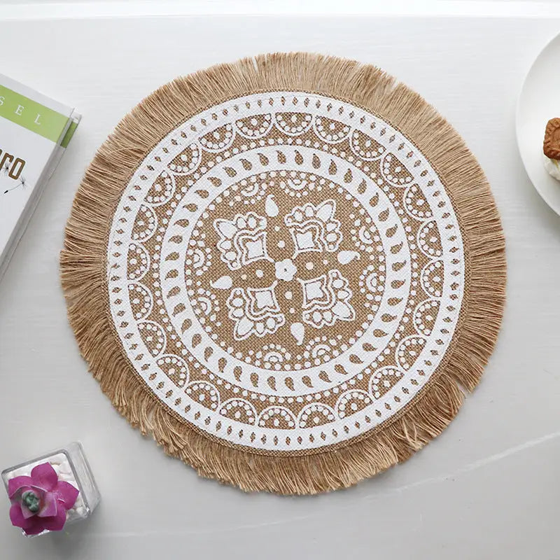 Bohemian Round Woven Placemats | Set of 5 with Fringe Design - Home & Garden > Kitchenware > Kitchen Utensils