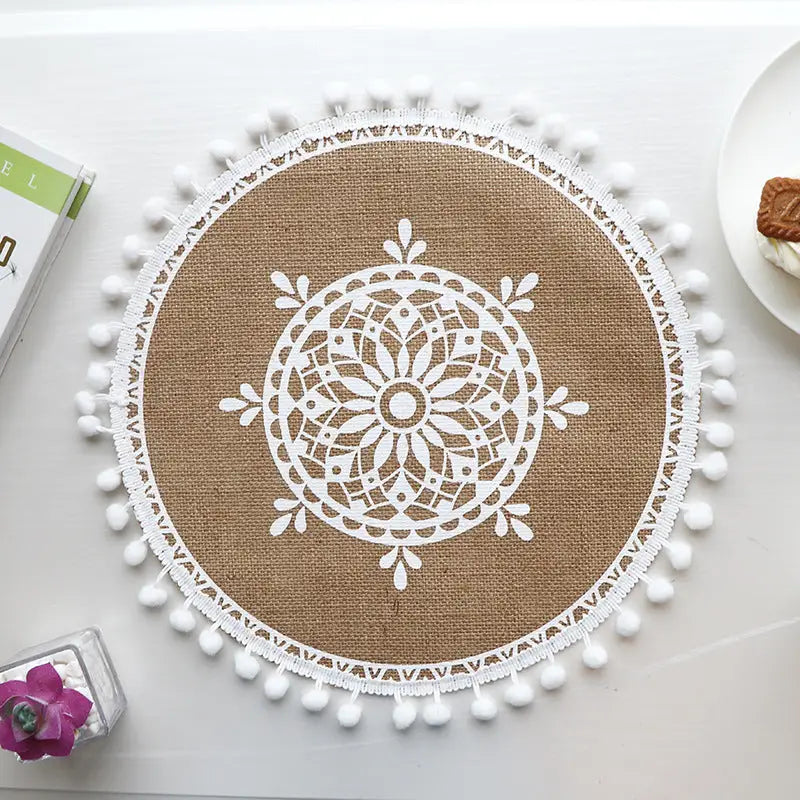 Bohemian Round Woven Placemats | Set of 5 with Fringe Design - Home & Garden > Kitchenware > Kitchen Utensils