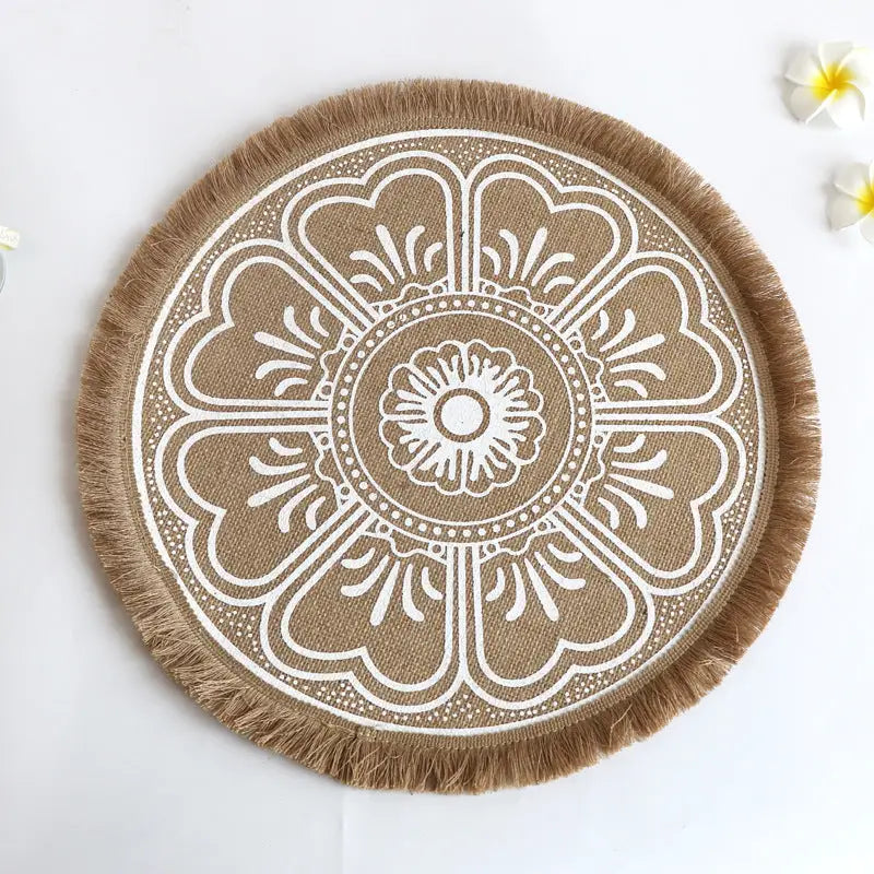 Bohemian Round Woven Placemats | Set of 5 with Fringe Design - Home & Garden > Kitchenware > Kitchen Utensils