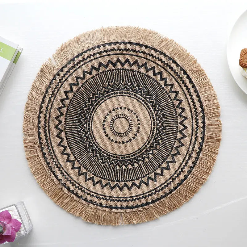 Bohemian Round Woven Placemats | Set of 5 with Fringe Design - Home & Garden > Kitchenware > Kitchen Utensils