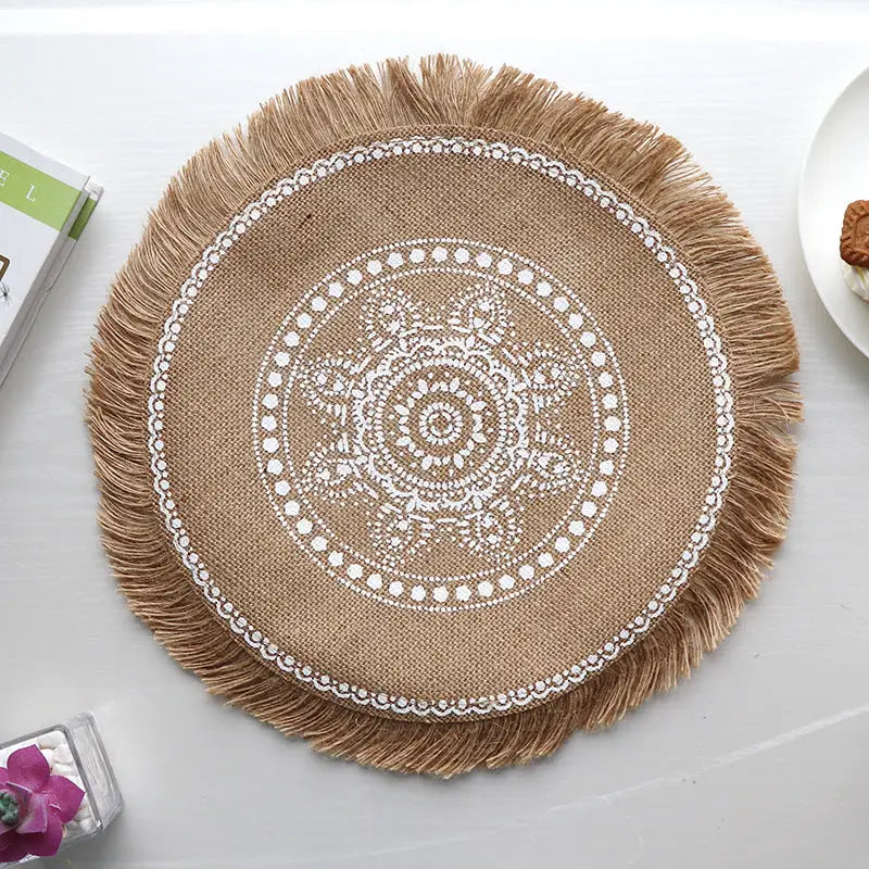 Bohemian Round Woven Placemats | Set of 5 with Fringe Design - Home & Garden > Kitchenware > Kitchen Utensils