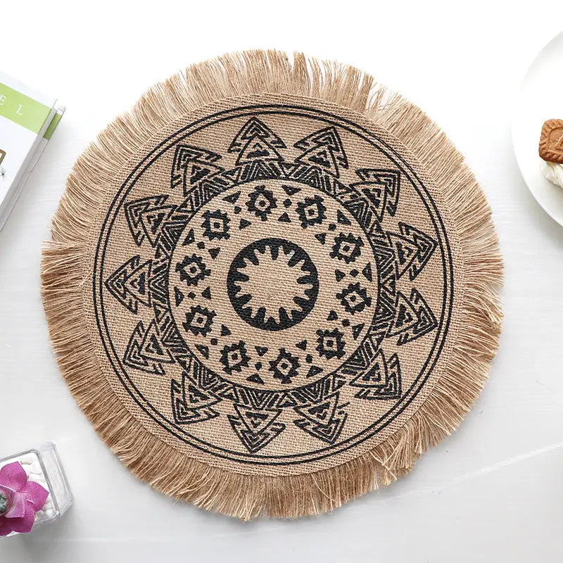 Bohemian Round Woven Placemats | Set of 5 with Fringe Design - Home & Garden > Kitchenware > Kitchen Utensils