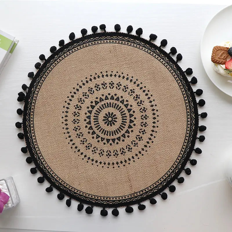 Bohemian Round Woven Placemats | Set of 5 with Fringe Design - Home & Garden > Kitchenware > Kitchen Utensils