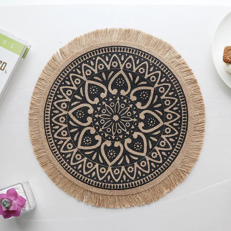 Bohemian Round Woven Placemats | Set of 5 with Fringe Design - Home & Garden > Kitchenware > Kitchen Utensils