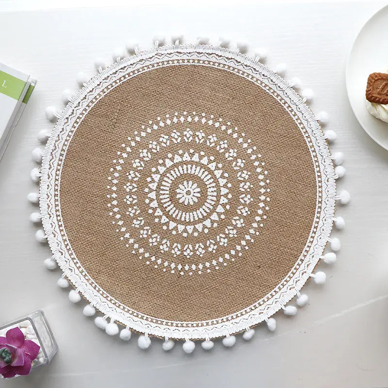 Bohemian Round Woven Placemats | Set of 5 with Fringe Design - Home & Garden > Kitchenware > Kitchen Utensils