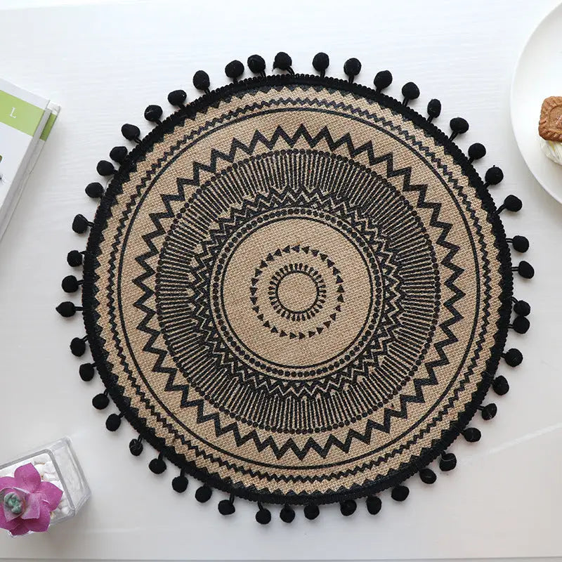 Bohemian Round Woven Placemats | Set of 5 with Fringe Design - Home & Garden > Kitchenware > Kitchen Utensils
