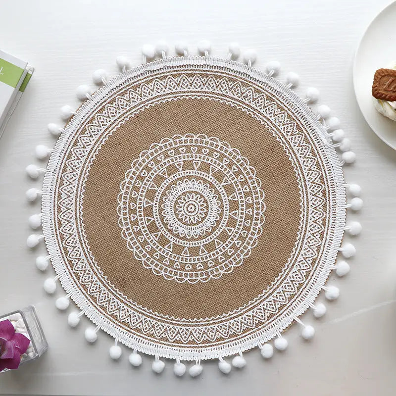 Bohemian Round Woven Placemats | Set of 5 with Fringe Design - Home & Garden > Kitchenware > Kitchen Utensils