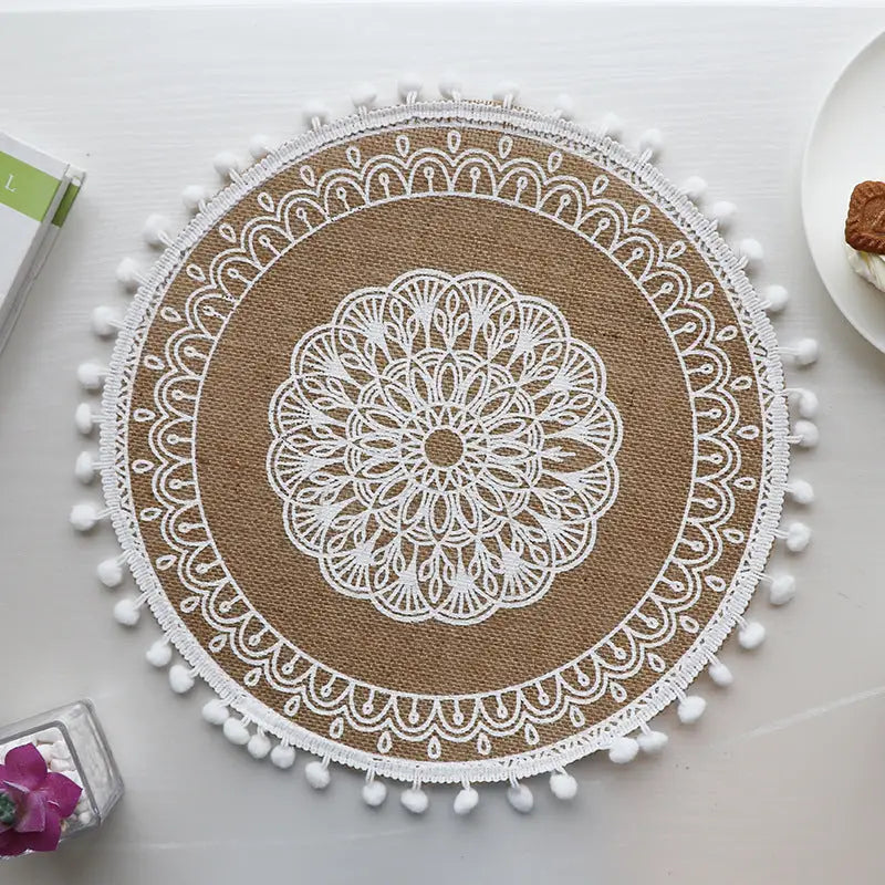 Bohemian Round Woven Placemats | Set of 5 with Fringe Design - Home & Garden > Kitchenware > Kitchen Utensils