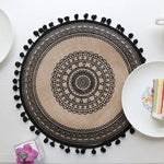 Bohemian Round Woven Placemats | Set of 5 with Fringe Design - Home & Garden > Kitchenware > Kitchen Utensils