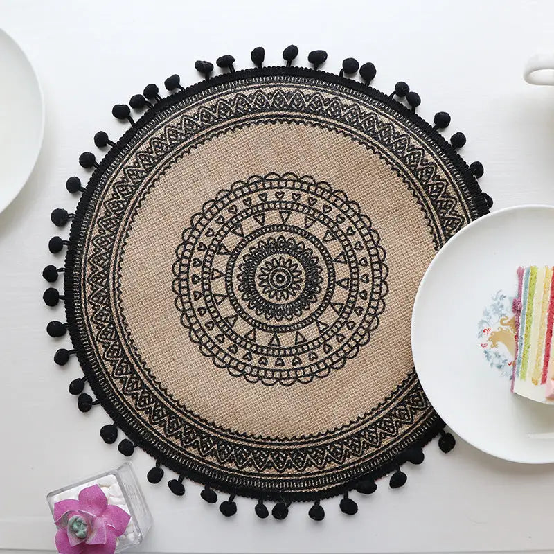 Bohemian Round Woven Placemats | Set of 5 with Fringe Design - Home & Garden > Kitchenware > Kitchen Utensils