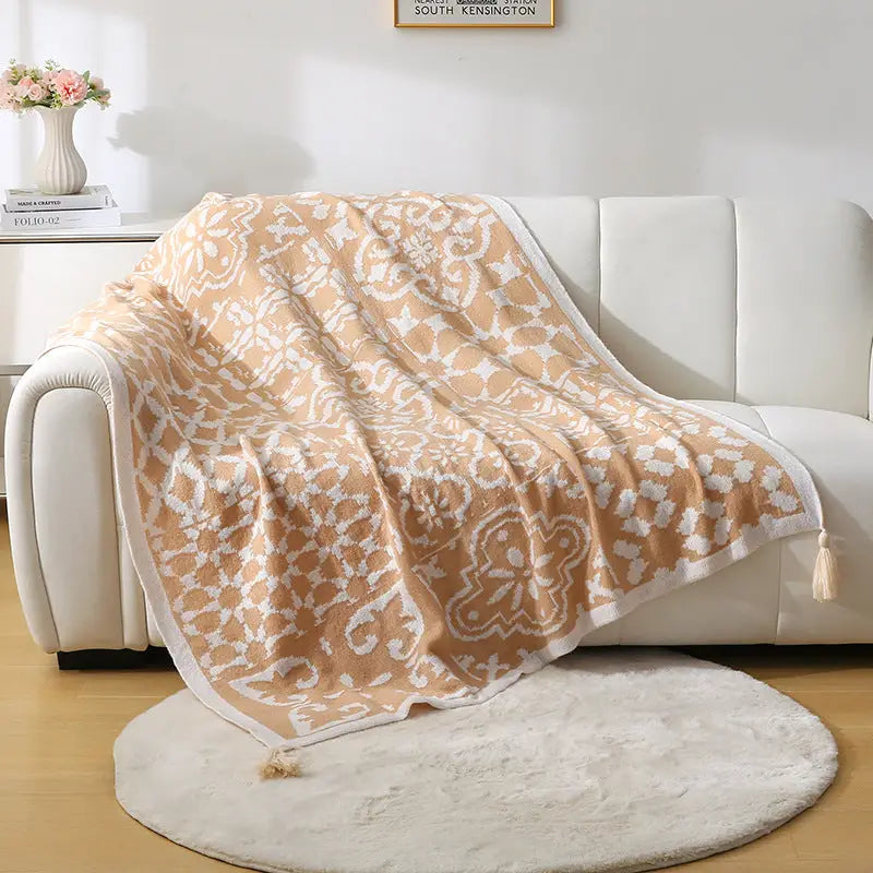Bohemian Style Sofa Throw Blanket - Apricot Soft Faux Cashmere 130x170cm (850g) for Office Naps & AC Cover - Home &