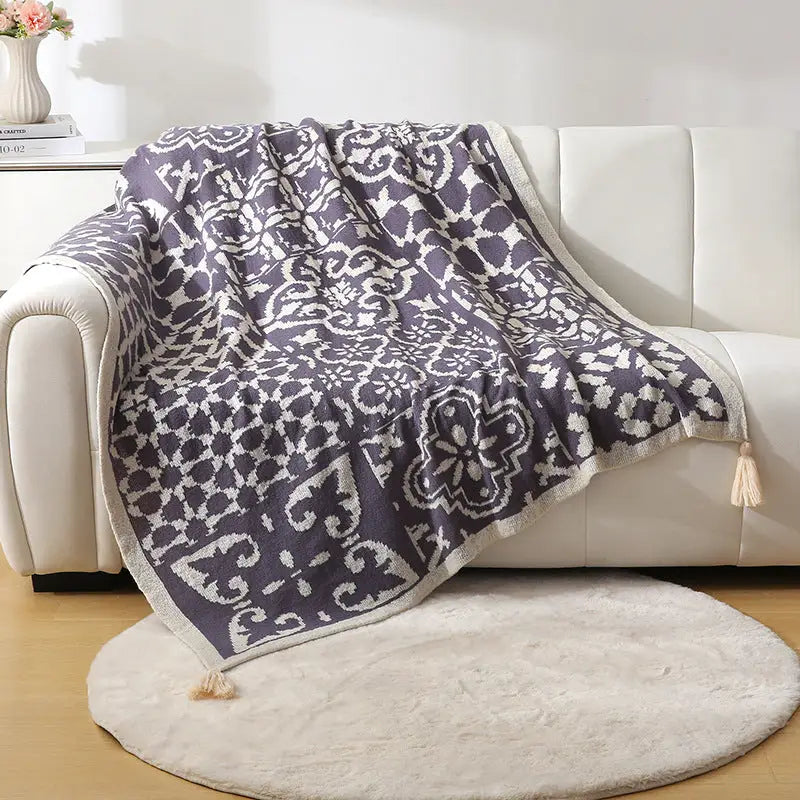 Bohemian Style Sofa Throw Blanket - Grey Soft Faux Cashmere 130x170cm (850g) for Office Naps & AC Cover - Home & Garden