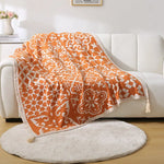 Bohemian Style Sofa Throw Blanket - Orange Soft Faux Cashmere 130x170cm (850g) for Office Naps & AC Cover - Home &