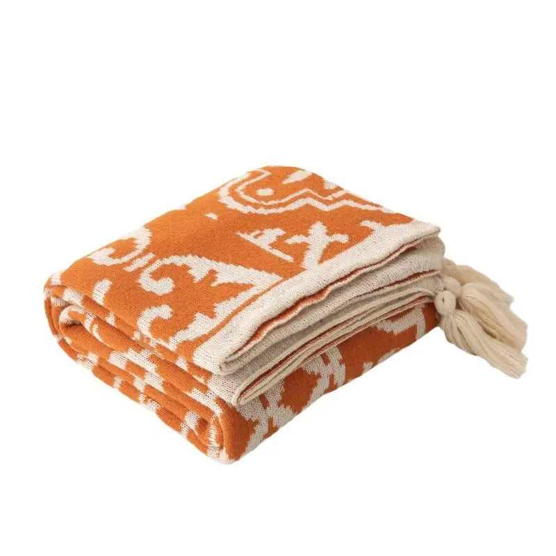Bohemian Style Sofa Throw Blanket - Orange Soft Faux Cashmere 130x170cm (850g) for Office Naps & AC Cover - Home &